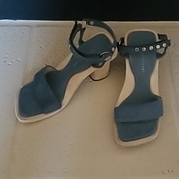 Colin Stuart wood & denim "Block" Heels - Picture 3 of 10